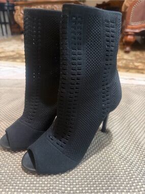 Charles by Charles David Black Knit Peep-Toe Stiletto Booties